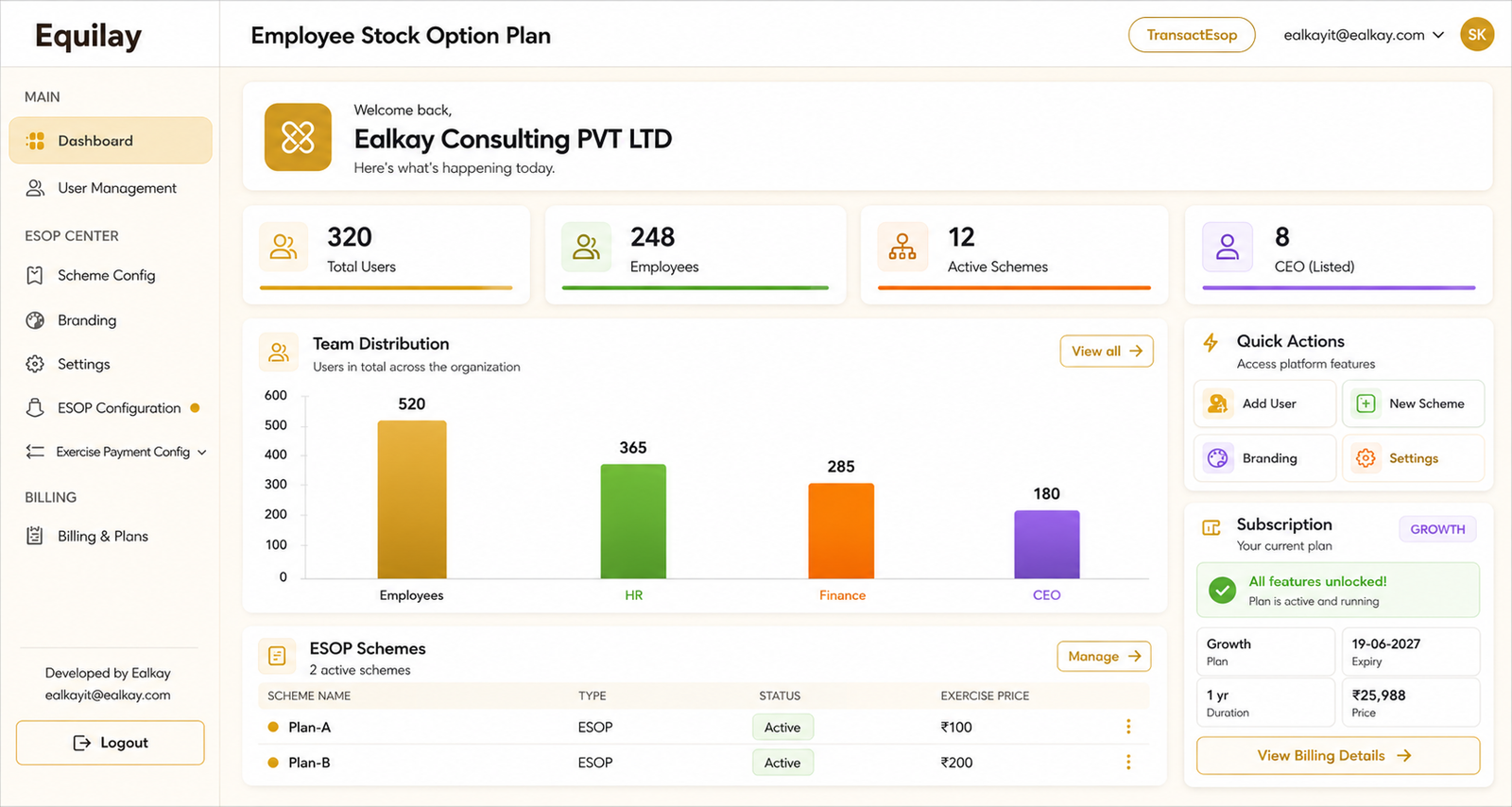 Equilay equity management platform dashboard
